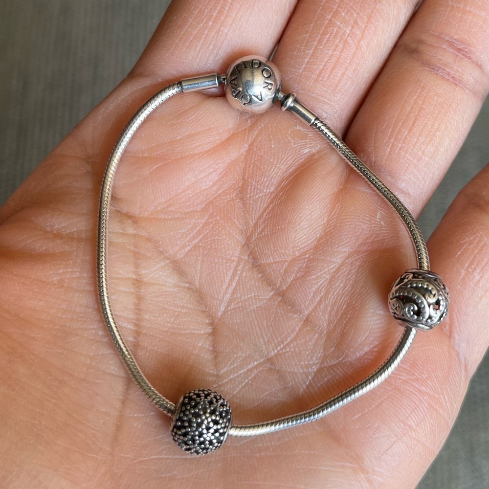 Retired Pandora Essence Snake Bracelet W/ 2 Essen… - image 1